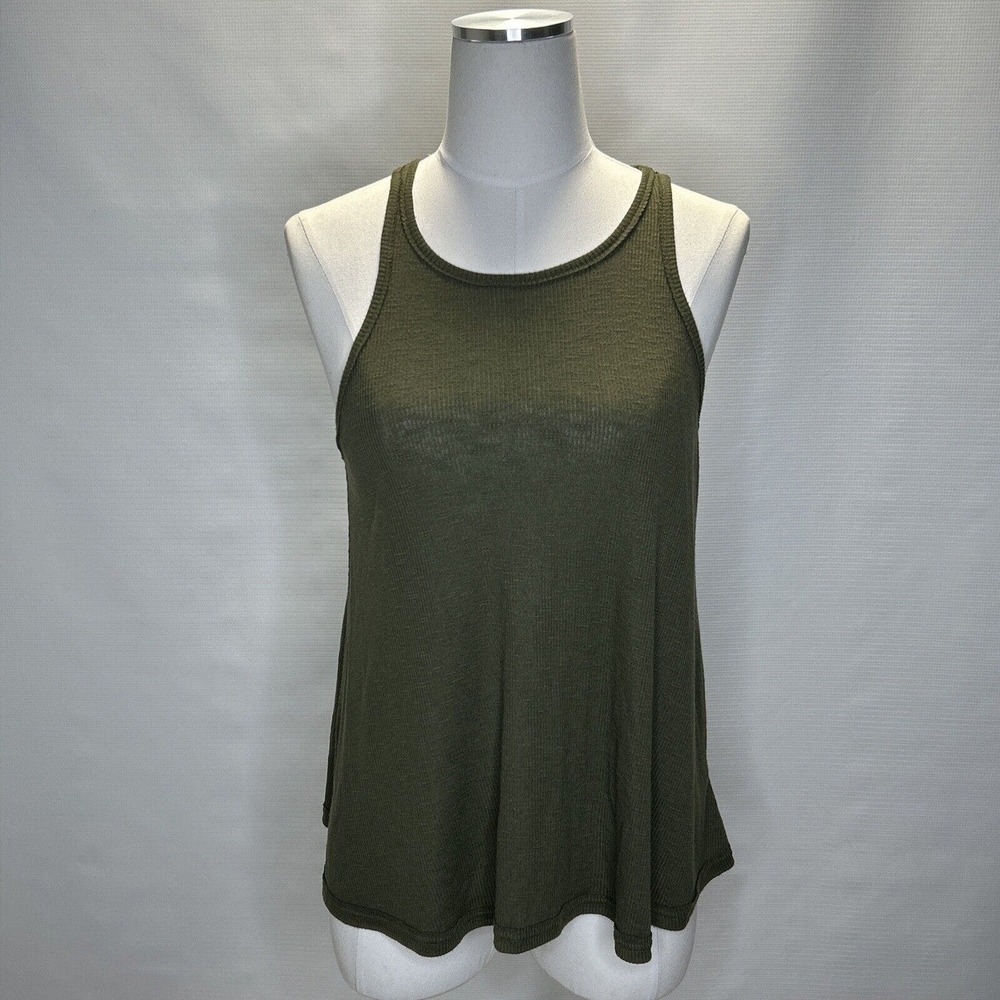 Free People Ribbed Army Green Flowy Racer Back Tank Top Small Urban Outfitters